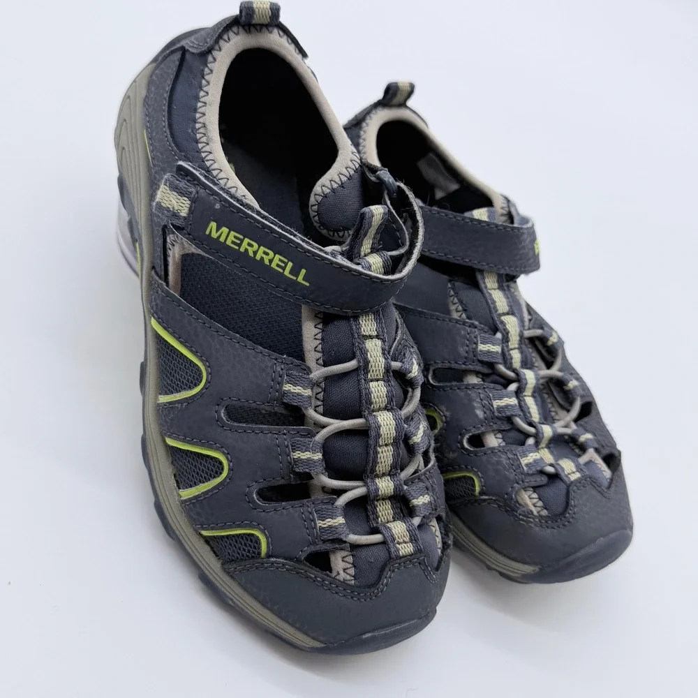 Merrell Hydro Kids Water‎ Sandals Grey Lime Green Size 2M MC54859 Hiking Shoes